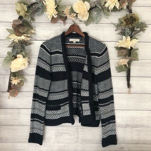 LOFT Navy White Stripe Frayed Cardigan sz M ✨